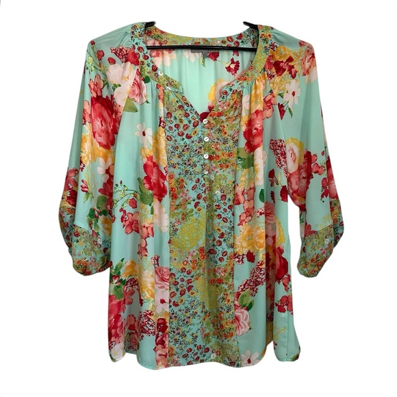 figueroa & flower Tops - Figueroa & Flower Womens Floral Boho Peasant Tunic Top 2X Multicolor Lightweight